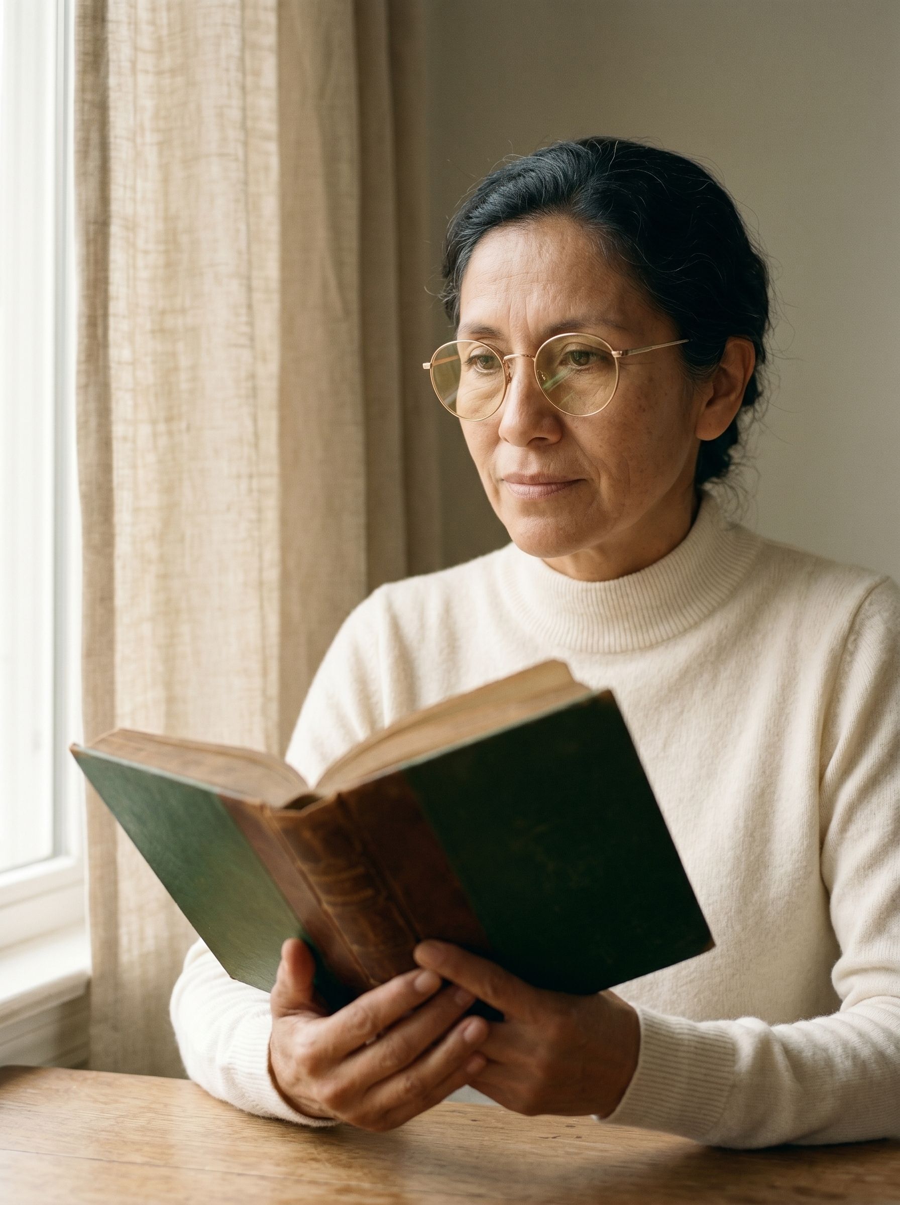 Mujer con gafas oftálmicas redondas doradas